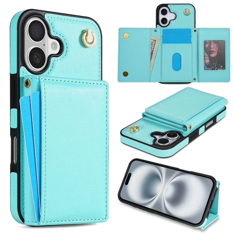 Three Fold Card Bag Phone Case with Long Lanyard, For iPhone 16 Pro Max, For iPhone 16 Pro, For iPhone 16 Plus, For iPhone 16