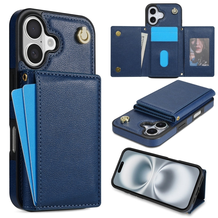 Three Fold Card Bag Phone Case with Long Lanyard, For iPhone 16 Pro Max, For iPhone 16 Pro, For iPhone 16 Plus, For iPhone 16