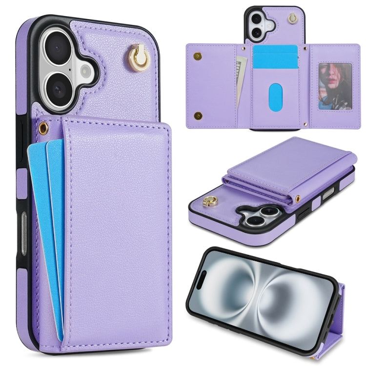 Three Fold Card Bag Phone Case with Long Lanyard, For iPhone 16 Pro Max, For iPhone 16 Pro, For iPhone 16 Plus, For iPhone 16