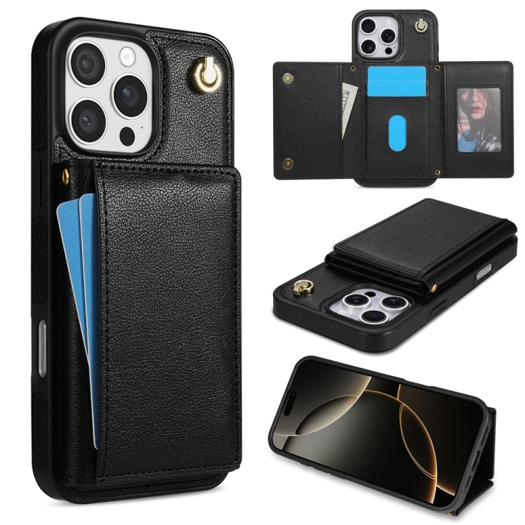 Three Fold Card Bag Phone Case with Long Lanyard, For iPhone 16 Pro Max, For iPhone 16 Pro, For iPhone 16 Plus, For iPhone 16