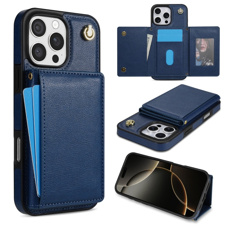 Three Fold Card Bag Phone Case with Long Lanyard, For iPhone 16 Pro Max, For iPhone 16 Pro, For iPhone 16 Plus, For iPhone 16