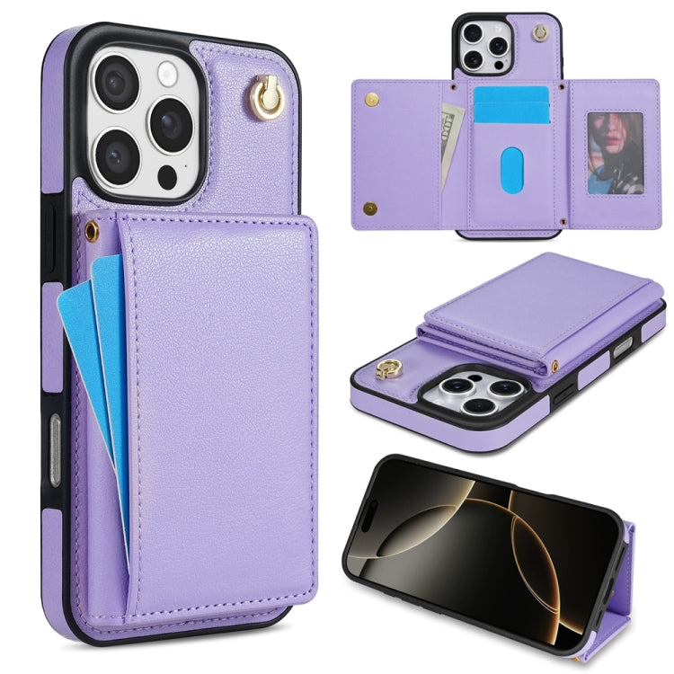 Three Fold Card Bag Phone Case with Long Lanyard, For iPhone 16 Pro Max, For iPhone 16 Pro, For iPhone 16 Plus, For iPhone 16
