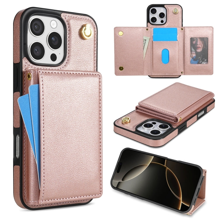 Three Fold Card Bag Phone Case with Long Lanyard, For iPhone 16 Pro Max, For iPhone 16 Pro, For iPhone 16 Plus, For iPhone 16