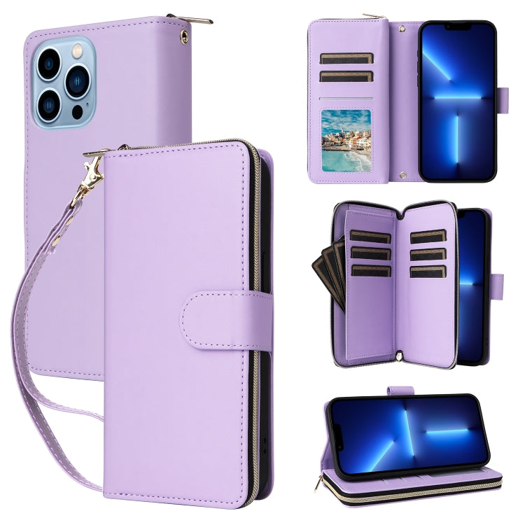 Nine-card Slots Zipper Wallet Bag Leather Phone Case