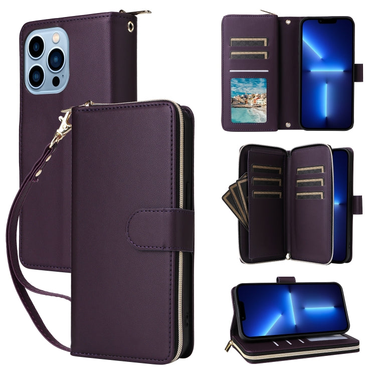 Nine-card Slots Zipper Wallet Bag Leather Phone Case