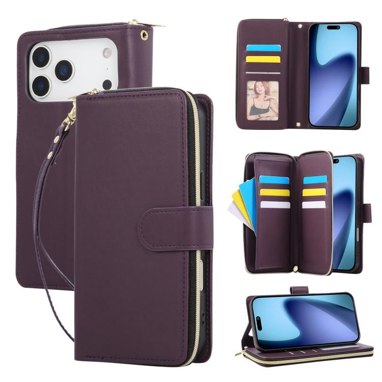 Nine-card Slots Zipper Wallet Bag Leather Phone Case