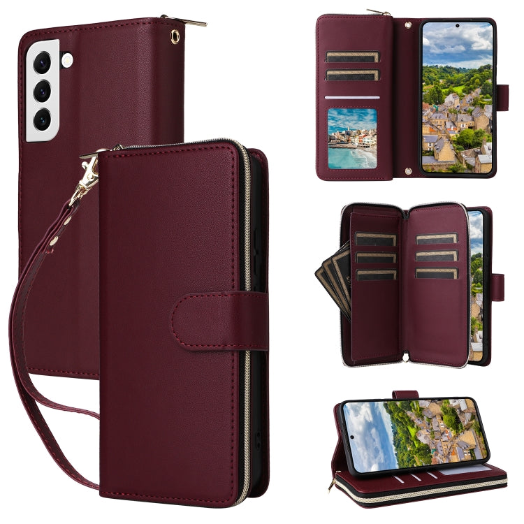 Nine-card Slots Zipper Wallet Bag Leather Phone Case, For Samsung Galaxy S22 5G