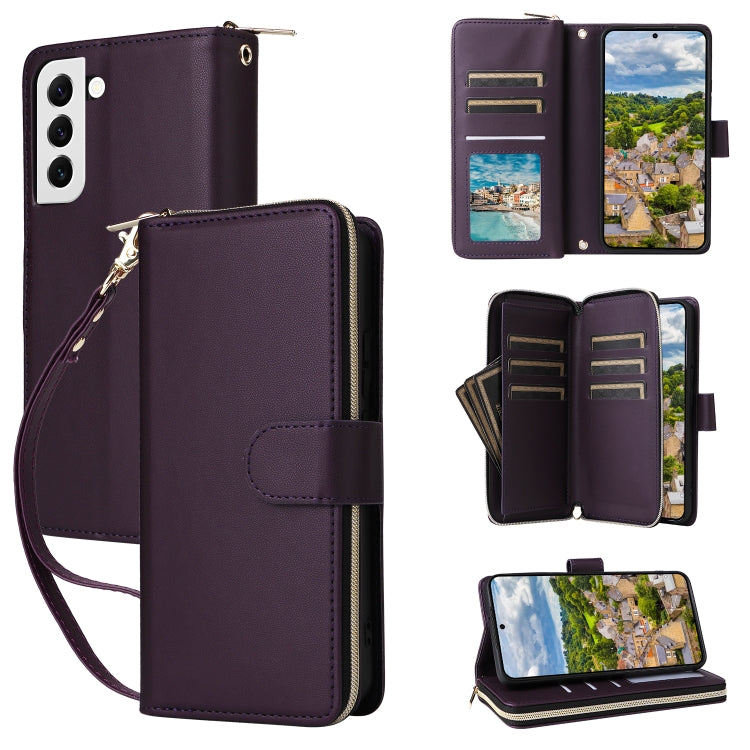 Nine-card Slots Zipper Wallet Bag Leather Phone Case, For Samsung Galaxy S22 5G