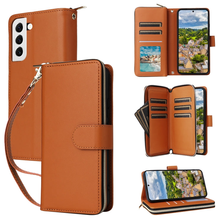 Nine-card Slots Zipper Wallet Bag Leather Phone Case, For Samsung Galaxy S22 5G