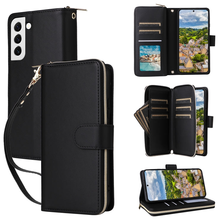Nine-card Slots Zipper Wallet Bag Leather Phone Case, For Samsung Galaxy S22 5G