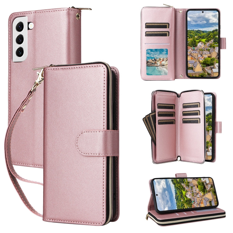 Nine-card Slots Zipper Wallet Bag Leather Phone Case, For Samsung Galaxy S22 5G