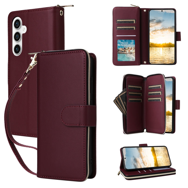 Nine-card Slots Zipper Wallet Bag Leather Phone Case, For Samsung Galaxy S23 FE 5G, For Samsung Galaxy S23 Ultra 5G, For Samsung Galaxy S23+ 5G