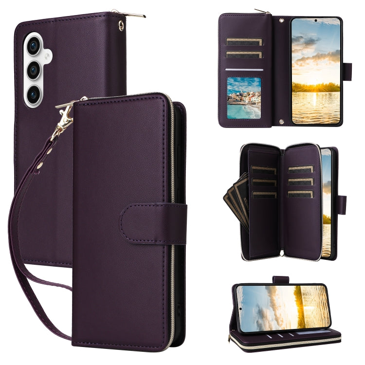 Nine-card Slots Zipper Wallet Bag Leather Phone Case, For Samsung Galaxy S23 FE 5G, For Samsung Galaxy S23 Ultra 5G, For Samsung Galaxy S23+ 5G