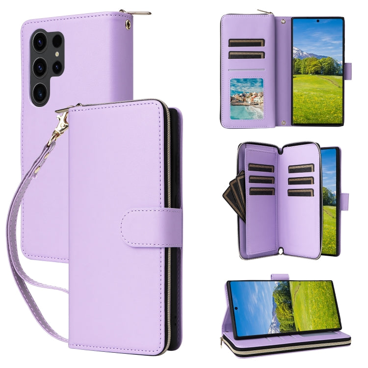 Nine-card Slots Zipper Wallet Bag Leather Phone Case, For Samsung Galaxy S23 FE 5G, For Samsung Galaxy S23 Ultra 5G, For Samsung Galaxy S23+ 5G