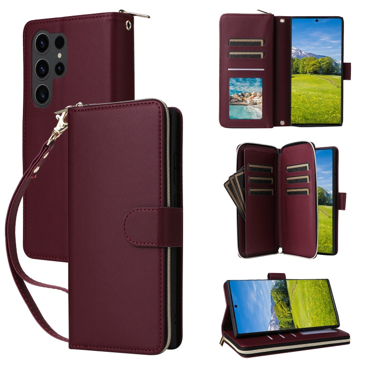 Nine-card Slots Zipper Wallet Bag Leather Phone Case, For Samsung Galaxy S23 FE 5G, For Samsung Galaxy S23 Ultra 5G, For Samsung Galaxy S23+ 5G