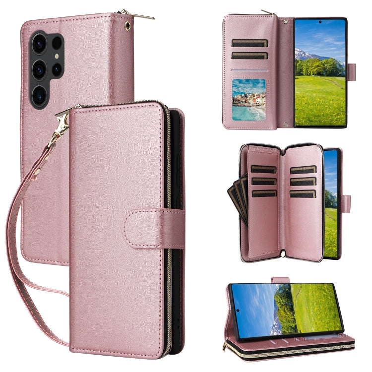 Nine-card Slots Zipper Wallet Bag Leather Phone Case, For Samsung Galaxy S23 FE 5G, For Samsung Galaxy S23 Ultra 5G, For Samsung Galaxy S23+ 5G