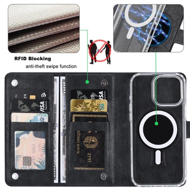 ViLi GVS-C Series MagSafe Magnetic RFID Leather Flip Phone Case, For iPhone 16 Pro Max, For iPhone 16 Pro, For iPhone 16 Plus, For iPhone 16, For iPhone 15 Pro Max, For iPhone 15 Pro
