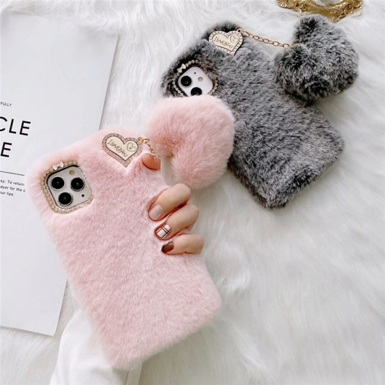 Gold Diamond Flower Decorated Plush Silicone Phone Case with Pendant, For iPhone 12, For iPhone 12 Pro Max, For iPhone 12 Pro, For iPhone 12 mini