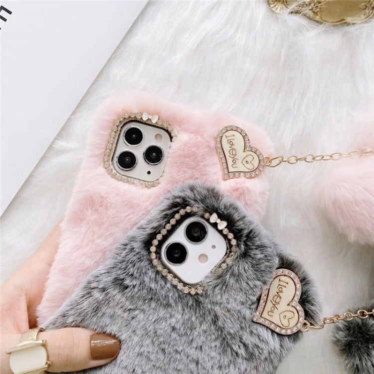 Gold Diamond Flower Decorated Plush Silicone Phone Case with Pendant, For iPhone 12, For iPhone 12 Pro Max, For iPhone 12 Pro, For iPhone 12 mini
