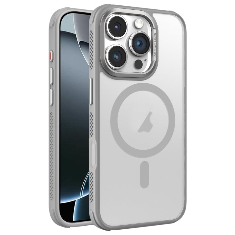 Hardware Side Cooling Skin Feel Frosted Metal Lens Frame MagSafe Phone Case, For iPhone 16 Pro Max, For iPhone 16 Pro, For iPhone 16 Plus