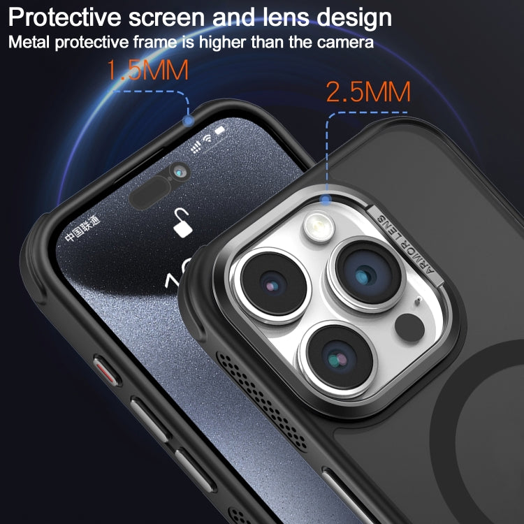 Hardware Side Cooling Skin Feel Frosted Metal Lens Frame MagSafe Phone Case, For iPhone 15 Plus, For iPhone 15, For iPhone 14 Plus