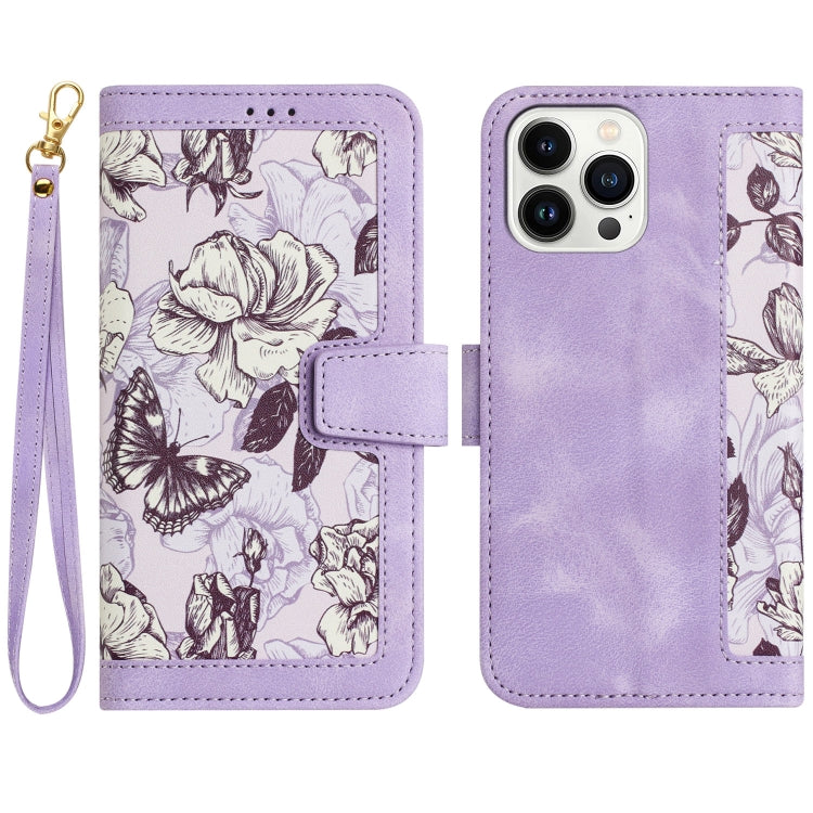 Floral Pattern Leather Phone Case with Lanyard, For iPhone 15, For iPhone 14 Plus, For iPhone 14, For iPhone 14 Pro