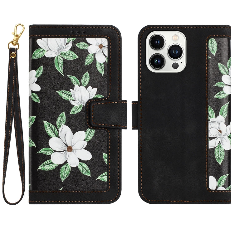 Floral Pattern Leather Phone Case with Lanyard, For iPhone 15, For iPhone 14 Plus, For iPhone 14, For iPhone 14 Pro