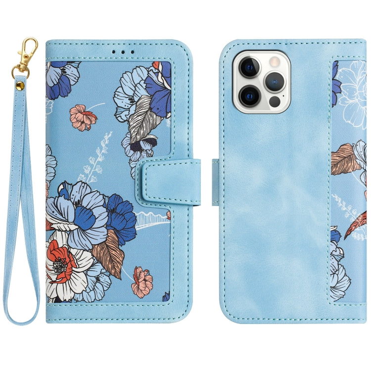 Floral Pattern Leather Phone Case with Lanyard, For iPhone 13 Pro, For iPhone 13, For iPhone 13 mini, For iPhone 12 / 12 Pro, For iPhone 12 Pro Max