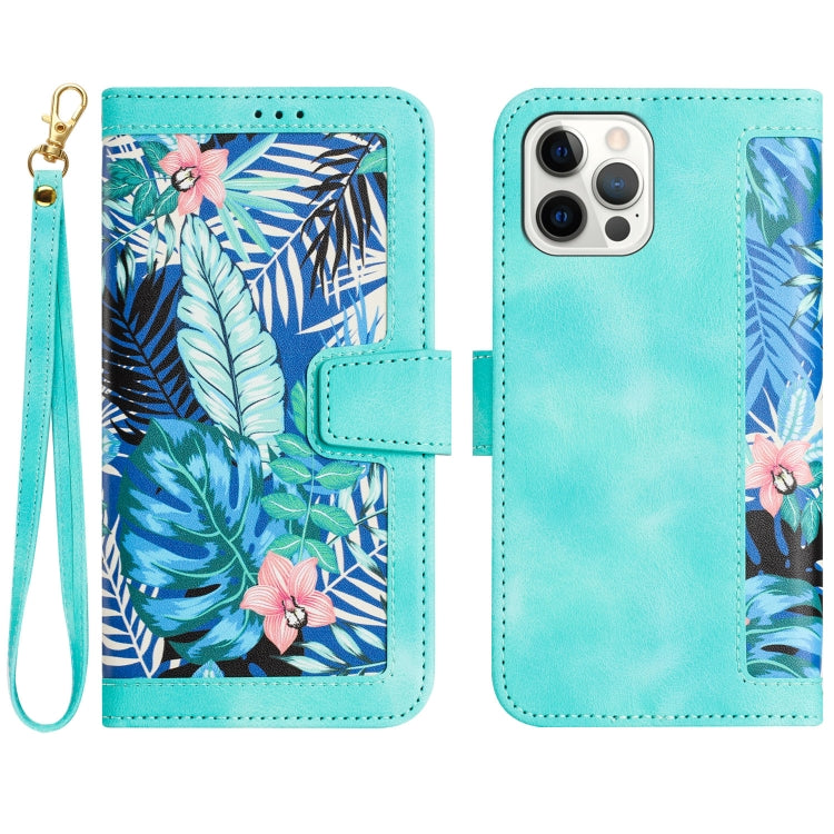 Floral Pattern Leather Phone Case with Lanyard, For iPhone 13 Pro, For iPhone 13, For iPhone 13 mini, For iPhone 12 / 12 Pro, For iPhone 12 Pro Max