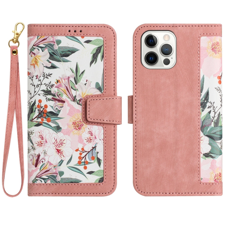 Floral Pattern Leather Phone Case with Lanyard, For iPhone 13 Pro, For iPhone 13, For iPhone 13 mini, For iPhone 12 / 12 Pro, For iPhone 12 Pro Max