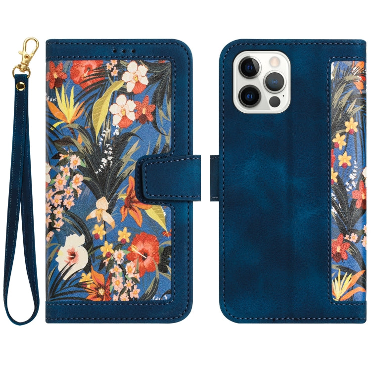 Floral Pattern Leather Phone Case with Lanyard, For iPhone 13 Pro, For iPhone 13, For iPhone 13 mini, For iPhone 12 / 12 Pro, For iPhone 12 Pro Max