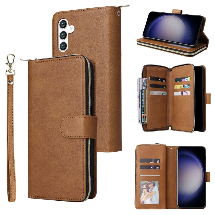 9-Card Slots Zipper Wallet Bag Leather Phone Case, For Samsung Galaxy S25 FE 5G, For Samsung Galaxy S25 Edge 5G, For Samsung Galaxy S25 5G, For Samsung Galaxy S25+ 5G