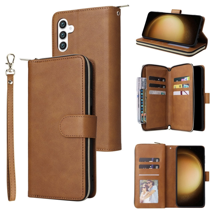 9-Card Slots Zipper Wallet Bag Leather Phone Case, For Samsung Galaxy S25 FE 5G, For Samsung Galaxy S25 Edge 5G, For Samsung Galaxy S25 5G, For Samsung Galaxy S25+ 5G