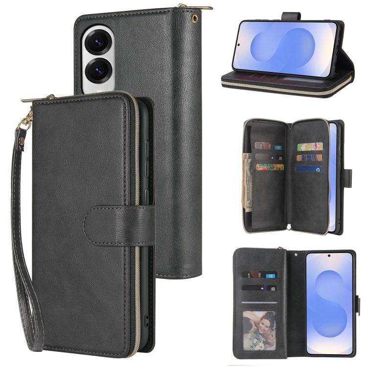 9-Card Slots Zipper Wallet Bag Leather Phone Case, For Samsung Galaxy S25 FE 5G, For Samsung Galaxy S25 Edge 5G, For Samsung Galaxy S25 5G, For Samsung Galaxy S25+ 5G