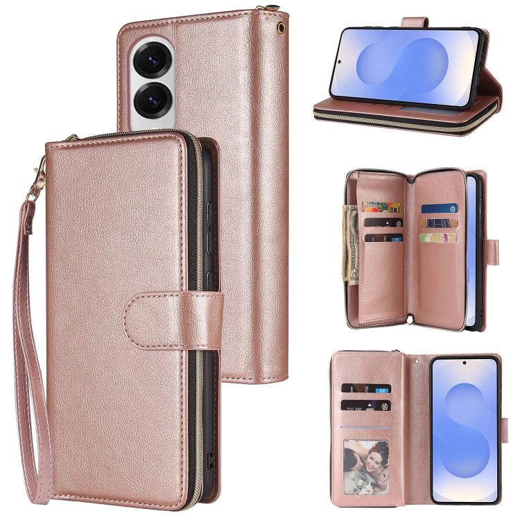 9-Card Slots Zipper Wallet Bag Leather Phone Case, For Samsung Galaxy S25 FE 5G, For Samsung Galaxy S25 Edge 5G, For Samsung Galaxy S25 5G, For Samsung Galaxy S25+ 5G