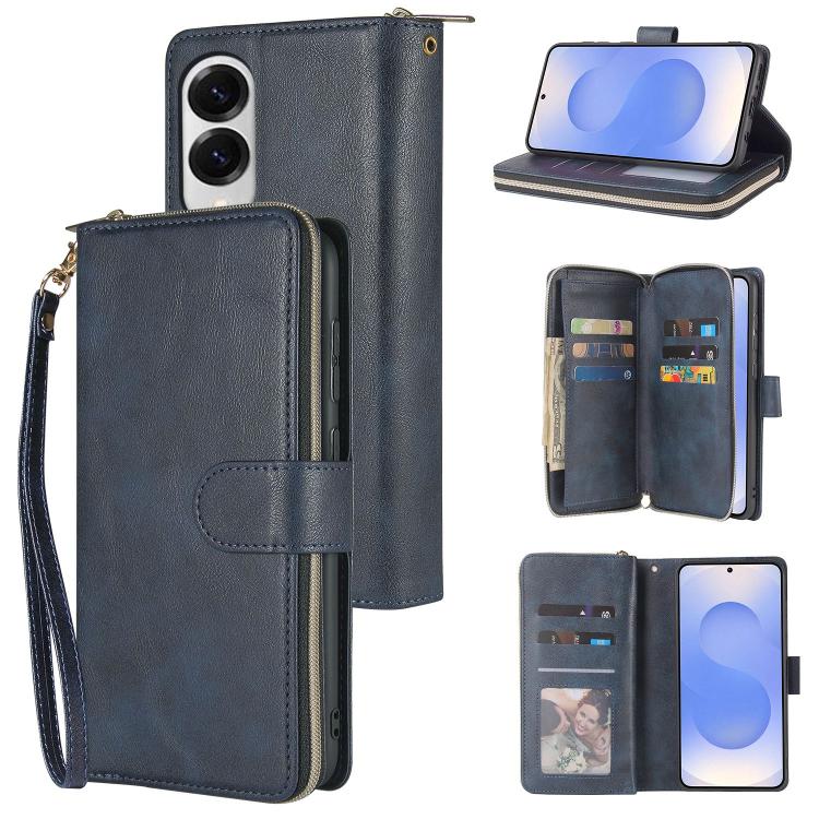 9-Card Slots Zipper Wallet Bag Leather Phone Case, For Samsung Galaxy S25 FE 5G, For Samsung Galaxy S25 Edge 5G, For Samsung Galaxy S25 5G, For Samsung Galaxy S25+ 5G
