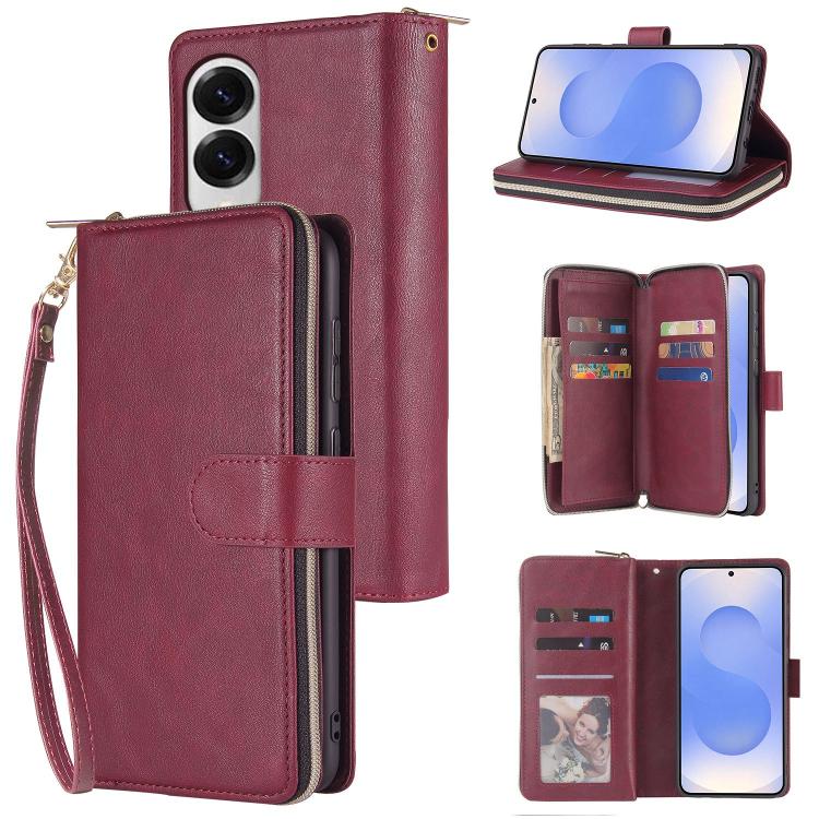 9-Card Slots Zipper Wallet Bag Leather Phone Case, For Samsung Galaxy S25 FE 5G, For Samsung Galaxy S25 Edge 5G, For Samsung Galaxy S25 5G, For Samsung Galaxy S25+ 5G