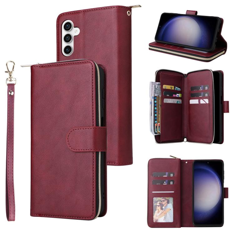 9-Card Slots Zipper Wallet Bag Leather Phone Case, For Samsung Galaxy S25 FE 5G, For Samsung Galaxy S25 Edge 5G, For Samsung Galaxy S25 5G, For Samsung Galaxy S25+ 5G