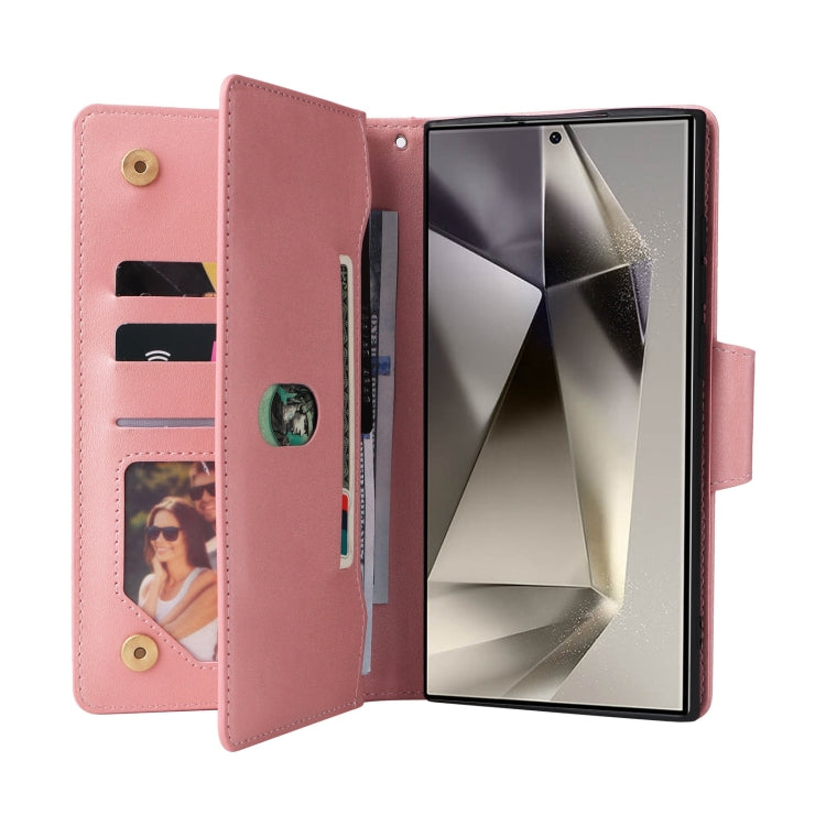 Rivet Buckle 9 Cards Three Fold Leather Phone Case