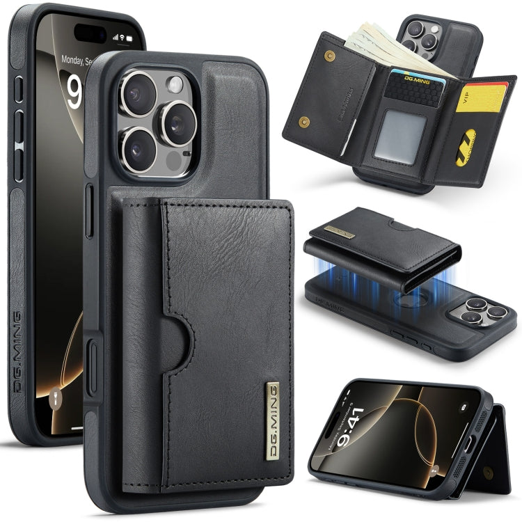 DG.MING M6 Series RFID Tri-fold Card Bag Removable Leather Phone Case, For iPhone 16e, For iPhone 16 Pro Max, For iPhone 16 Pro, For iPhone 16 Plus