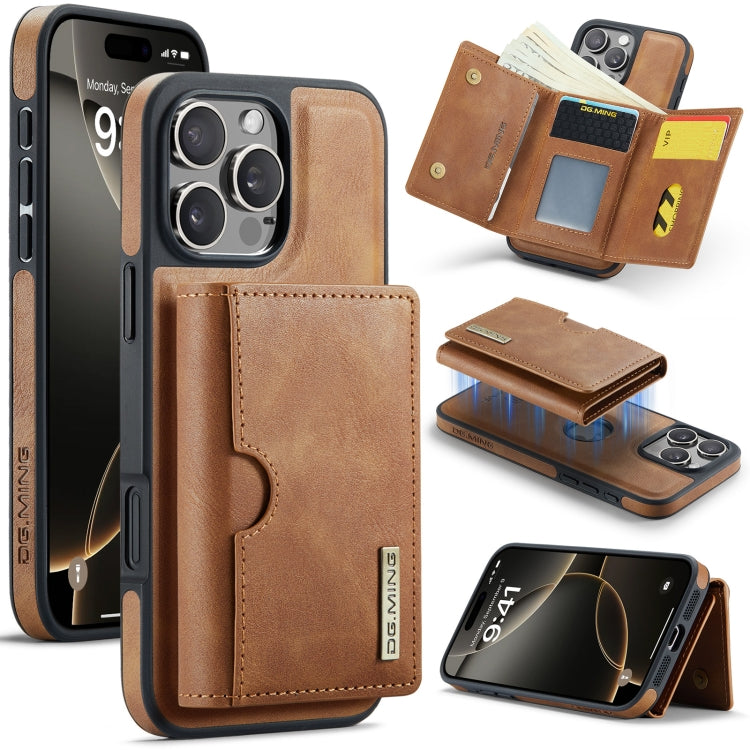 DG.MING M6 Series RFID Tri-fold Card Bag Removable Leather Phone Case, For iPhone 16e, For iPhone 16 Pro Max, For iPhone 16 Pro, For iPhone 16 Plus