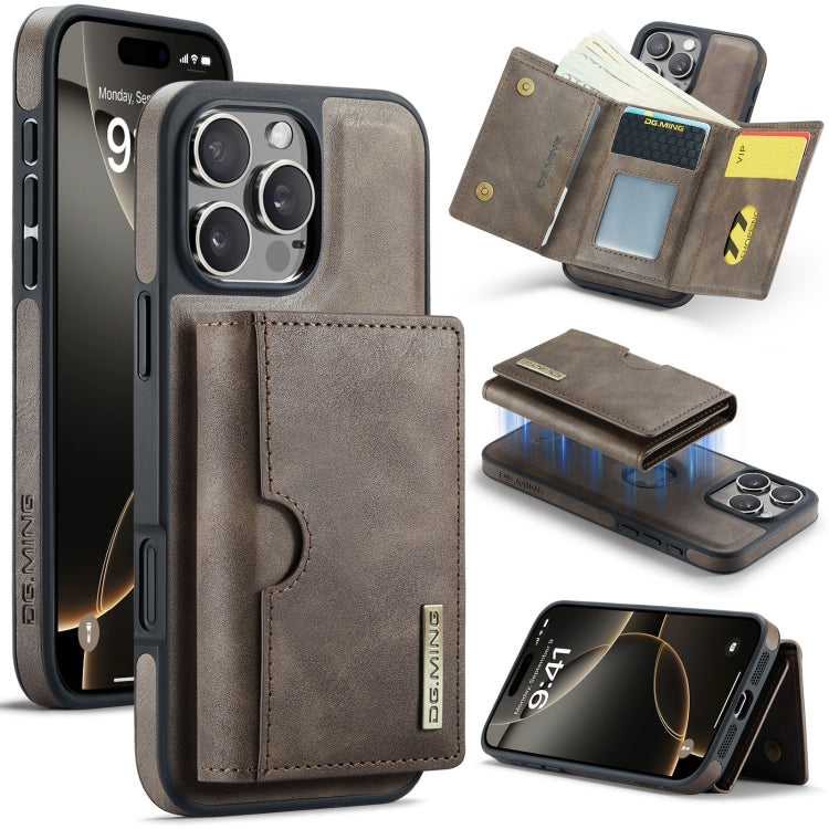 DG.MING M6 Series RFID Tri-fold Card Bag Removable Leather Phone Case, For iPhone 16e, For iPhone 16 Pro Max, For iPhone 16 Pro, For iPhone 16 Plus