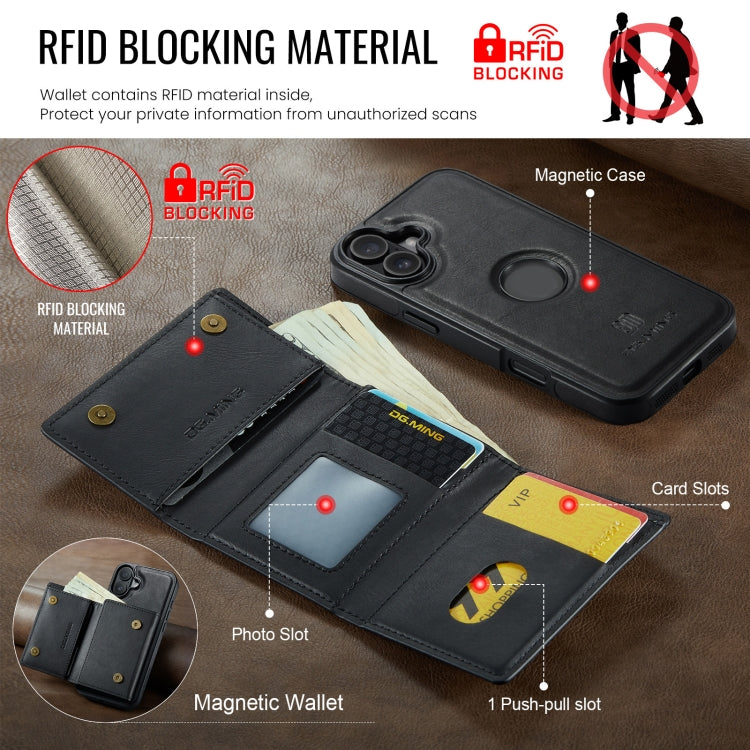 DG.MING M6 Series RFID Tri-fold Card Bag Removable Leather Phone Case, For iPhone 16