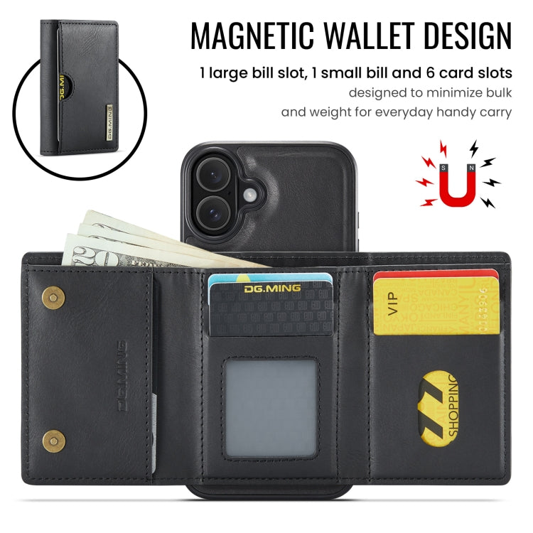 DG.MING M6 Series RFID Tri-fold Card Bag Removable Leather Phone Case, For iPhone 16