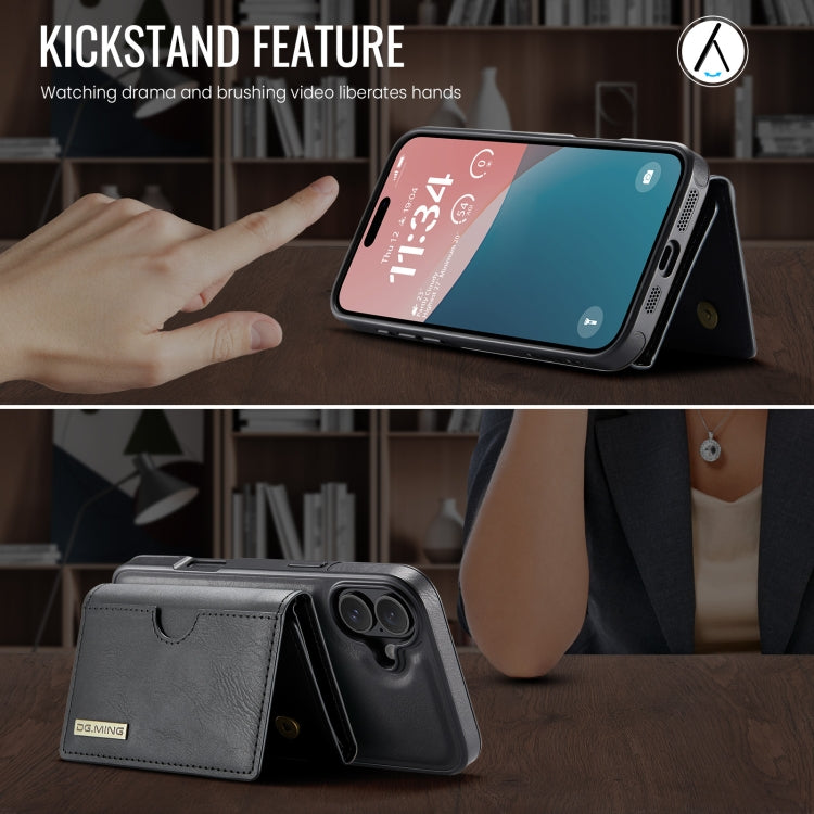 DG.MING M6 Series RFID Tri-fold Card Bag Removable Leather Phone Case, For iPhone 16