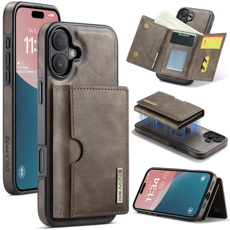 DG.MING M6 Series RFID Tri-fold Card Bag Removable Leather Phone Case, For iPhone 16