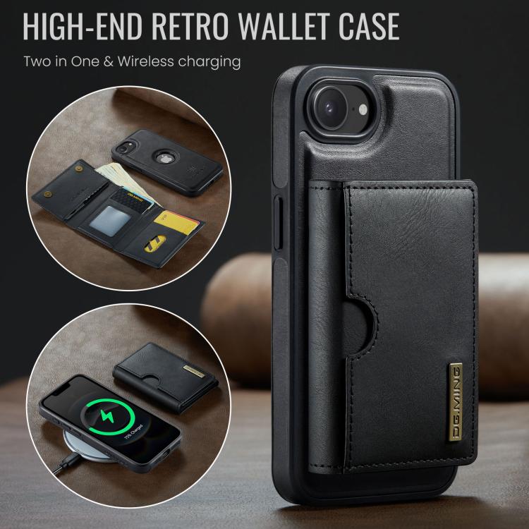 DG.MING M6 Series RFID Tri-fold Card Bag Removable Leather Phone Case, For iPhone 16e, For iPhone 16 Pro Max, For iPhone 16 Pro, For iPhone 16 Plus