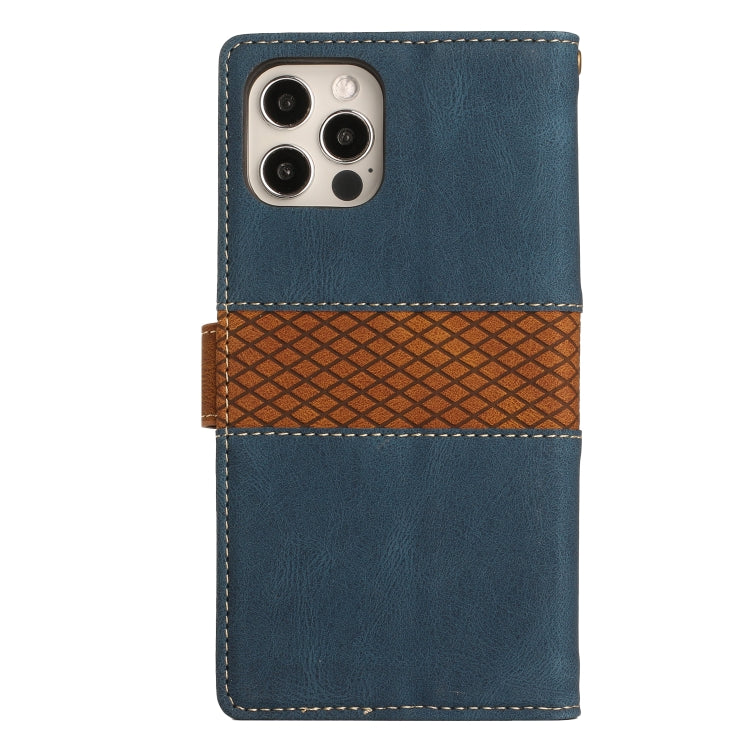 Grid Stitching Leather Phone Case with Lanyard