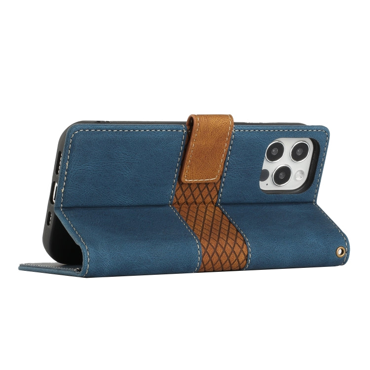 Grid Stitching Leather Phone Case with Lanyard