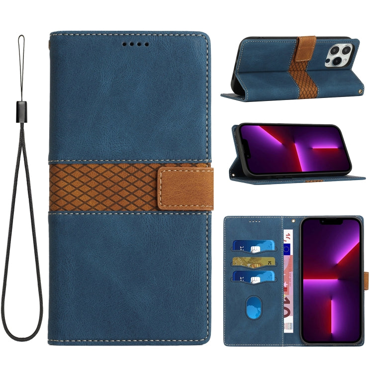 Grid Stitching Leather Phone Case with Lanyard